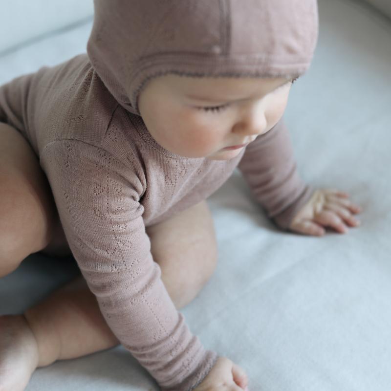 HOODY WOOL POINTELLE BURNT ROSE